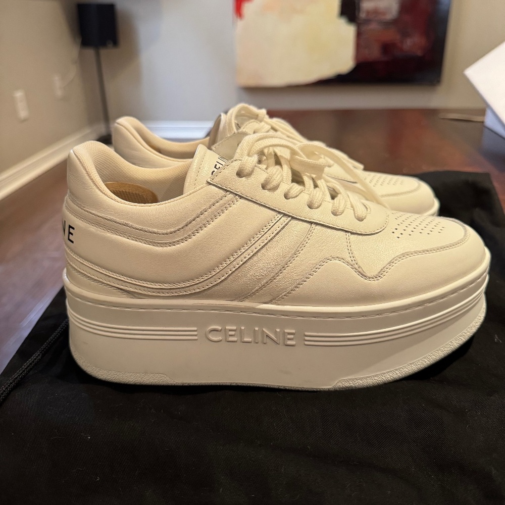 Authentic Celine Leather Block Sneakers with Wedge Outsole in Calfskin